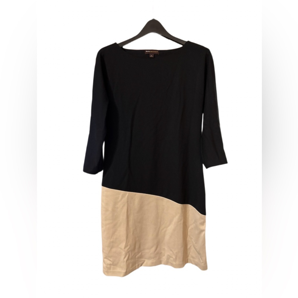 Dana Buchman black and khaki color block dress knee length small